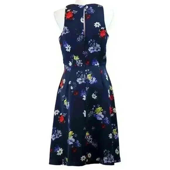Banana Republic Blue Floral Sleeveless High Neck Fit & Flare Midi Dress Size 4 - Picture 3 of 8